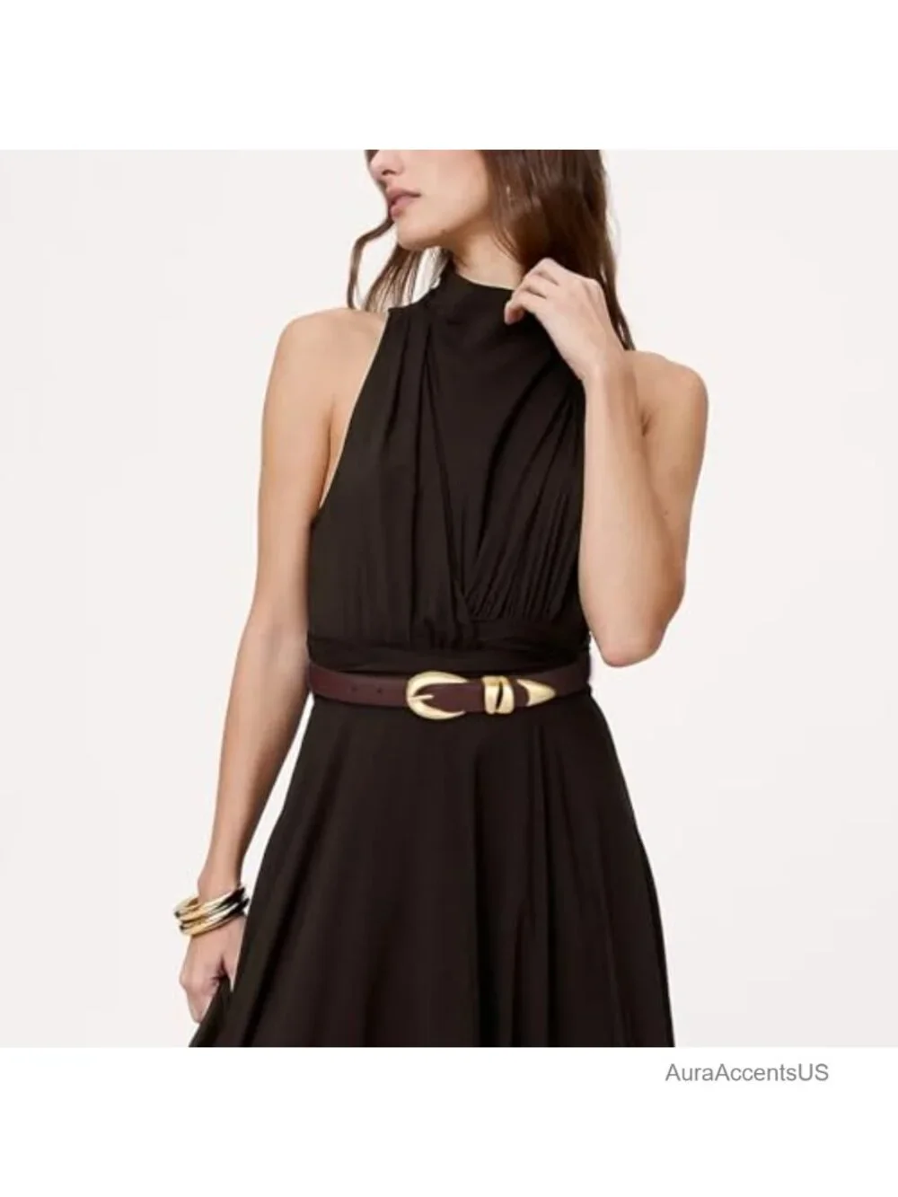 Faux Leather Belt with Gold Buckle - Stylish Women's Waist Belt for Jeans